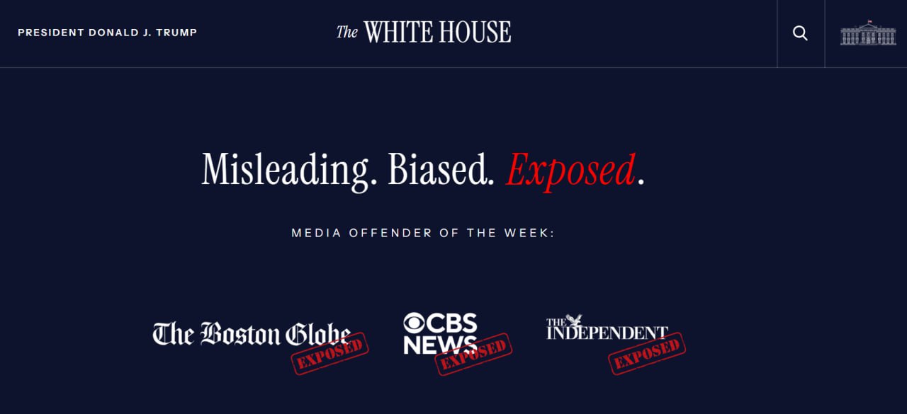 Обложка статьи Администрация Дональда Трампа создала на сайте Белого дома «доску позора» СМИ