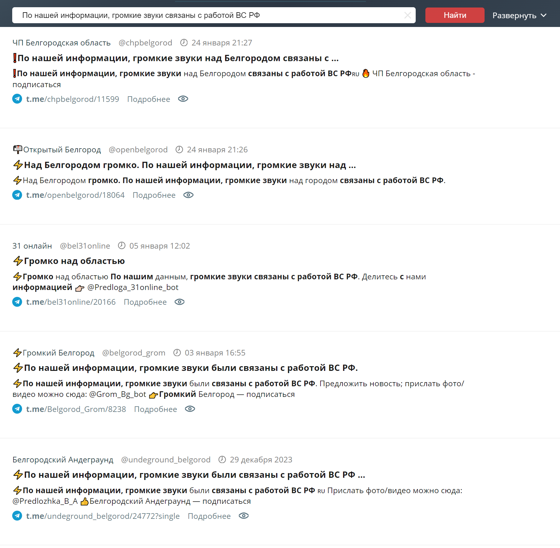 Заголовки новостей белгородских тг-каналов