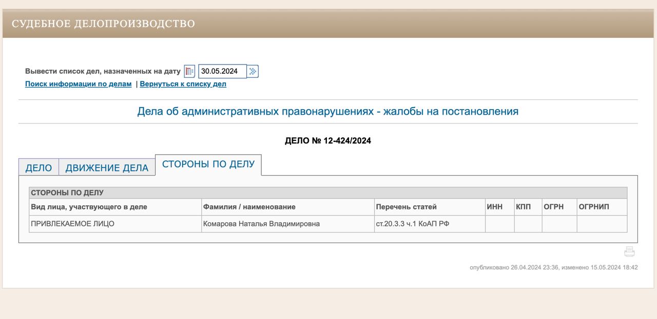 На сайте Нижневартовского суда указано, что против ушедшей в отставку  губернаторки Югры завели административное дело о «дискредитации армии»:  автор доноса утверждает, что дело должны закрыть — SOTA